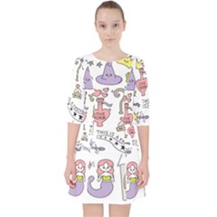 Fantasy-things-doodle-style-vector-illustration Quarter Sleeve Pocket Dress by Jancukart