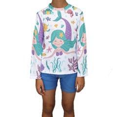 Set-cute-mermaid-seaweeds-marine-inhabitants Kids  Long Sleeve Swimwear by Jancukart