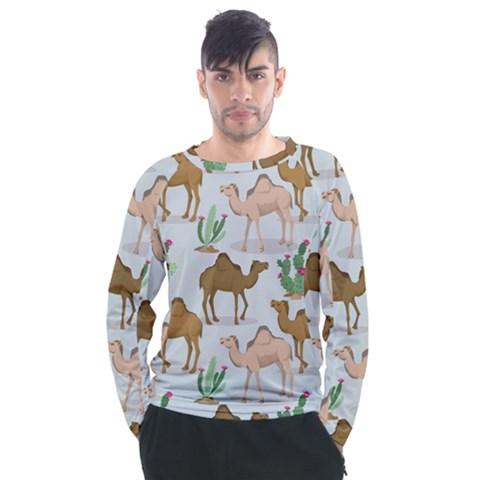 Camels-cactus-desert-pattern Men s Long Sleeve Raglan Tee by Jancukart