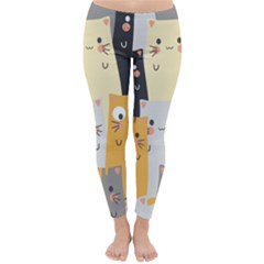 Seamless Pattern Cute Cat Cartoons Classic Winter Leggings by Wegoenart