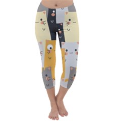 Seamless Pattern Cute Cat Cartoons Capri Winter Leggings  by Wegoenart