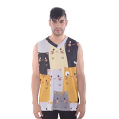 Seamless Pattern Cute Cat Cartoons Men s Basketball Tank Top by Wegoenart