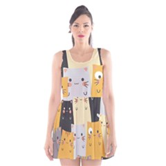 Seamless Pattern Cute Cat Cartoons Scoop Neck Skater Dress by Wegoenart