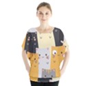 Seamless Pattern Cute Cat Cartoons Batwing Chiffon Blouse View1