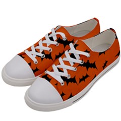 Halloween Card With Bats Flying Pattern Women s Low Top Canvas Sneakers by Wegoenart