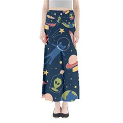 Seamless Pattern With Funny Alien Cat Galaxy Full Length Maxi Skirt by Wegoenart