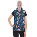 Seamless Pattern With Funny Alien Cat Galaxy Women s Button Up Vest View1