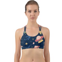 Seamless Pattern With Funny Alien Cat Galaxy Back Web Sports Bra by Wegoenart