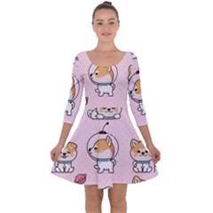 Set Kawaii Smile Japanese Dog Cartoon Quarter Sleeve Skater Dress by Wegoenart