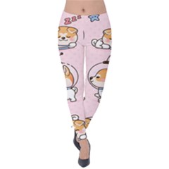 Set Kawaii Smile Japanese Dog Cartoon Velvet Leggings by Wegoenart