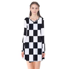 Chess Board Background Design Long Sleeve V-neck Flare Dress by Wegoenart