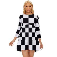 Chess Board Background Design Long Sleeve Babydoll Dress by Wegoenart