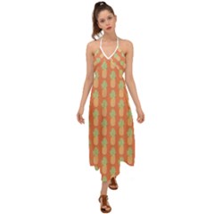 Pineapple Orange Pastel Halter Tie Back Dress  by ConteMonfrey