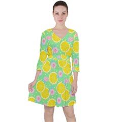 Green Lemons Quarter Sleeve Ruffle Waist Dress by ConteMonfrey