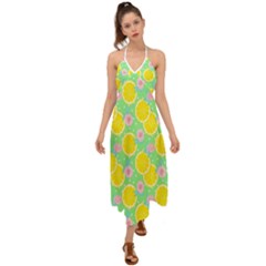 Green Lemons Halter Tie Back Dress  by ConteMonfrey