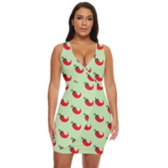 Small Mini Peppers Green Draped Bodycon Dress by ConteMonfrey