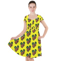 Yellow Background Pineapples Cap Sleeve Midi Dress by ConteMonfrey