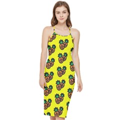 Yellow Background Pineapples Bodycon Cross Back Summer Dress by ConteMonfrey