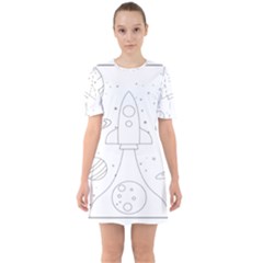 Going To Space - Cute Starship Doodle  Sixties Short Sleeve Mini Dress by ConteMonfrey