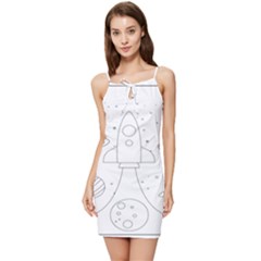 Going To Space - Cute Starship Doodle  Summer Tie Front Dress by ConteMonfrey