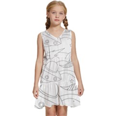 Starships Silhouettes - Space Elements Kids  Sleeveless Tiered Mini Dress by ConteMonfrey