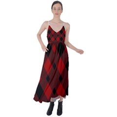 Red Diagonal Plaid Big Tie Back Maxi Dress by ConteMonfrey