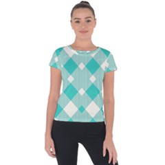 Diagonal Blue Torquoise Short Sleeve Sports Top  by ConteMonfrey