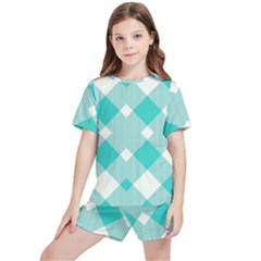 Diagonal Blue Torquoise Kids  Tee And Sports Shorts Set by ConteMonfrey