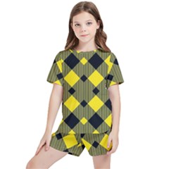 Yellow Diagonal Plaids Kids  Tee And Sports Shorts Set by ConteMonfrey