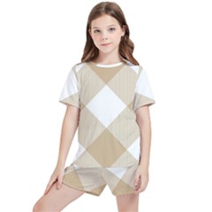 Clean Brown White Plaids Kids  Tee And Sports Shorts Set by ConteMonfrey