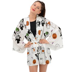 Halloween Jack O Lantern Vector Long Sleeve Kimono by Ravend