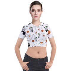 Halloween Jack O Lantern Vector Short Sleeve Cropped Jacket by Ravend