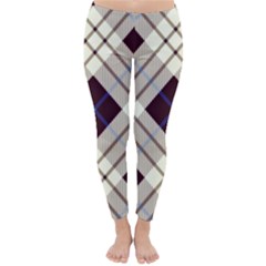 Blue, Purple And White Diagonal Plaids Classic Winter Leggings by ConteMonfrey