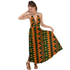 African Pattern Texture Backless Maxi Beach Dress by Ravend