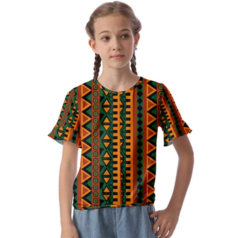 African Pattern Texture Kids  Cuff Sleeve Scrunch Bottom Tee by Ravend