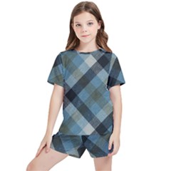 Black And Blue Iced Plaids  Kids  Tee And Sports Shorts Set by ConteMonfrey