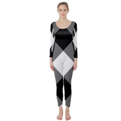 Black And White Diagonal Plaids Long Sleeve Catsuit by ConteMonfrey