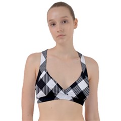 Black And White Diagonal Plaids Sweetheart Sports Bra by ConteMonfrey