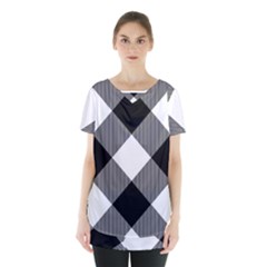 Black And White Diagonal Plaids Skirt Hem Sports Top by ConteMonfrey