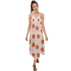 Strawberries Pattern Design Halter Tie Back Dress  by Wegoenart