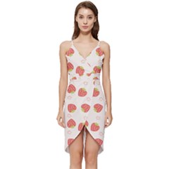 Strawberries Pattern Design Wrap Frill Dress by Wegoenart