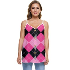 Seamless Argyle Pattern Casual Spaghetti Strap Chiffon Top by Wegoenart