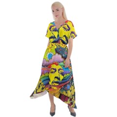 Psychedelic Rock Jimi Hendrix Cross Front Sharkbite Hem Maxi Dress by Jancukart