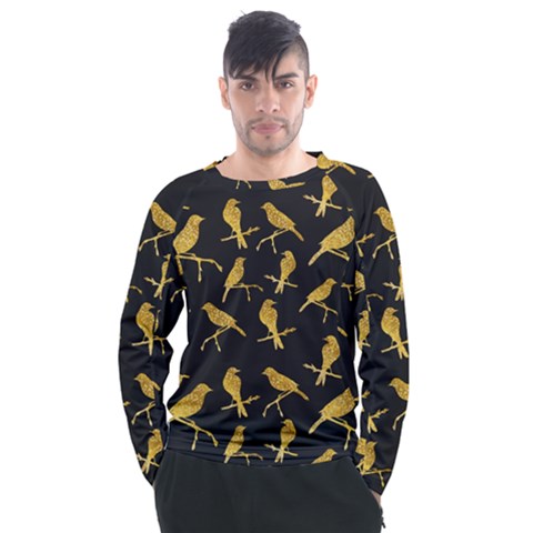 Background-with-golden-birds Men s Long Sleeve Raglan Tee by Wegoenart