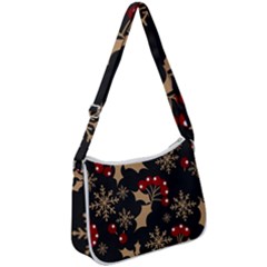 Christmas Pattern With Snowflakes-berries Zip Up Shoulder Bag by Wegoenart