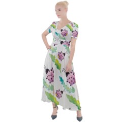 Watercolor-pattern-with-lady-bug Button Up Short Sleeve Maxi Dress by Wegoenart