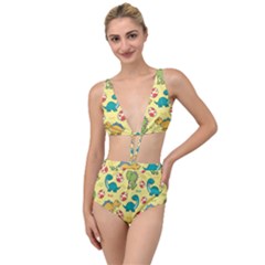 Seamless Pattern With Cute Dinosaurs Character Tied Up Two Piece Swimsuit by Wegoenart