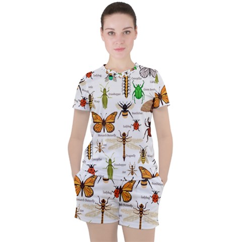 Insects-seamless-pattern Women s Tee And Shorts Set by Wegoenart