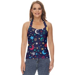 Colorful-background-moons-stars Basic Halter Top by Wegoenart