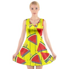 Yellow Watermelon Popsicle  V-neck Sleeveless Dress by ConteMonfrey